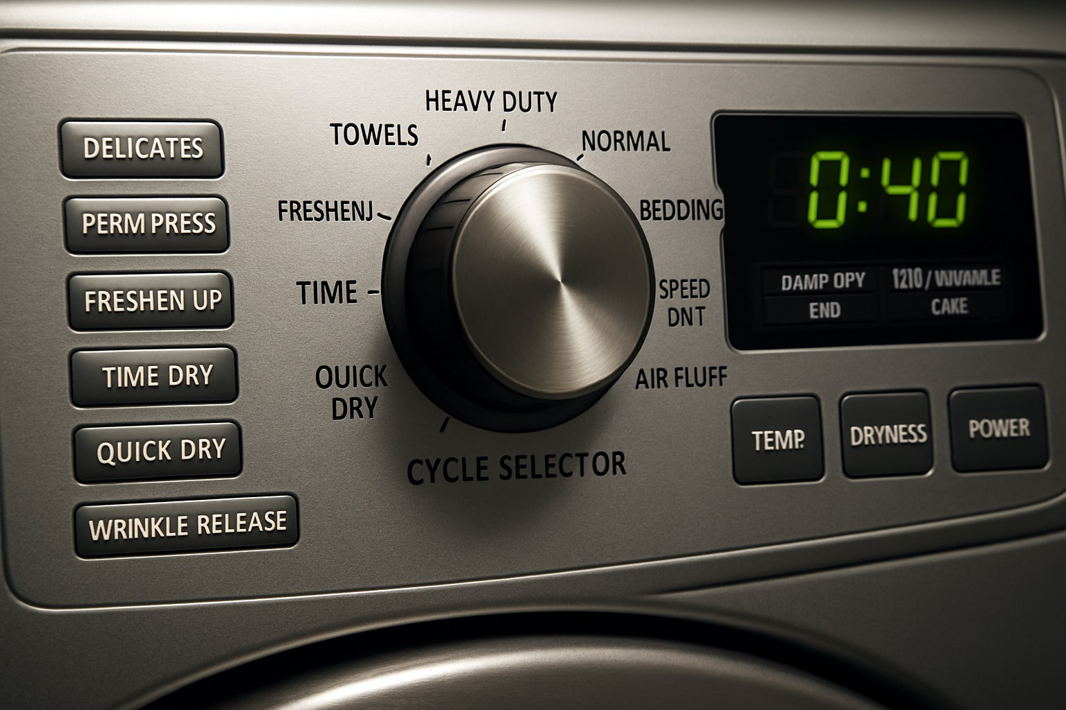 A modern dryer control panel that is not responding