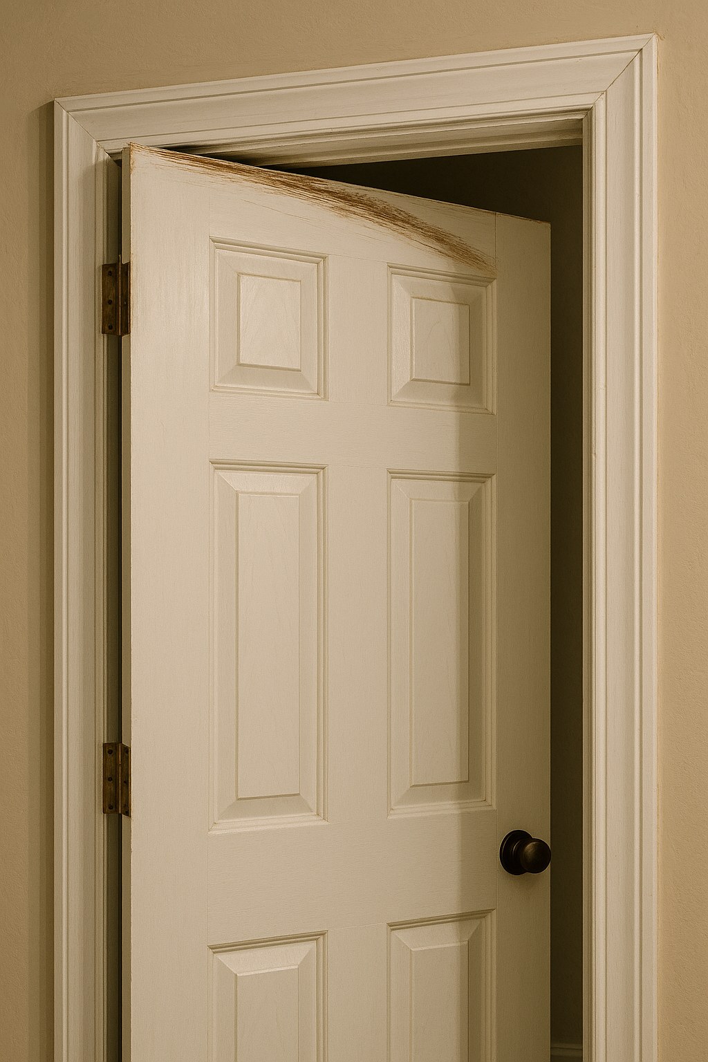 A misaligned door rubbing against its frame